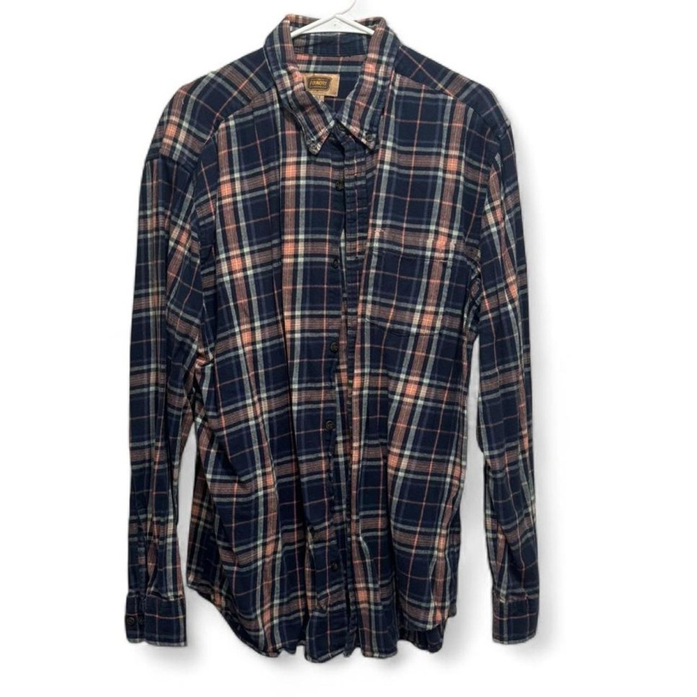 The Foundry Supply Co. Navy and Coral Plaid Shirt